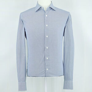Blue Micro-Gingham Davide Cenci Dress Shirt Men’s L Italian Cotton